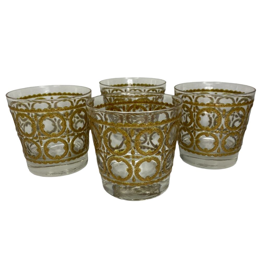 Vintage Libbey Short Glass Cups 8oz Set of 4 (One Cracked)